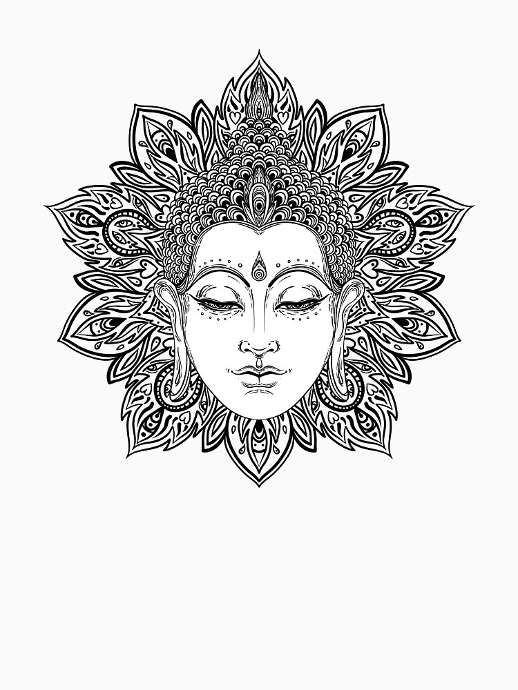 750x1000 Buddha Face Women's Fitted V Neck T Shirt - Buddha Face Line Drawing