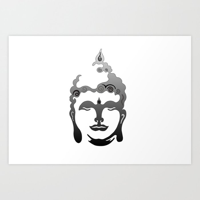 700x700 Buddha Head Grey Black White Background Art Print - Buddha Head Drawing