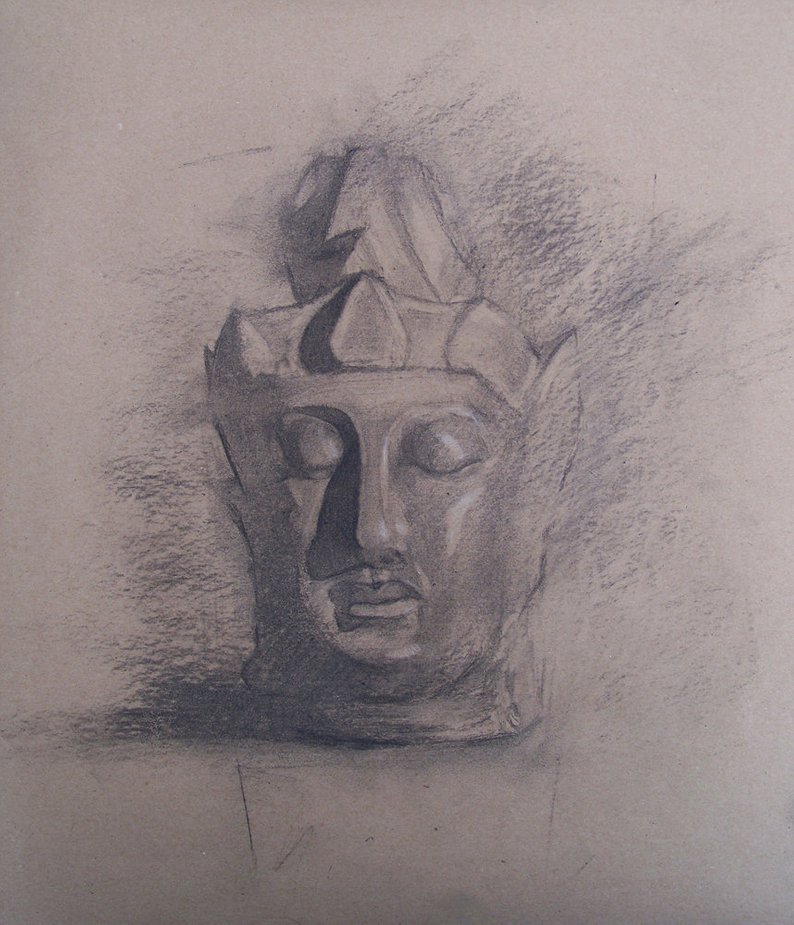 794x925 Original Buddha Head Statue Charcoal Drawing On A Brown Scrap Etsy - Buddha Head Drawing