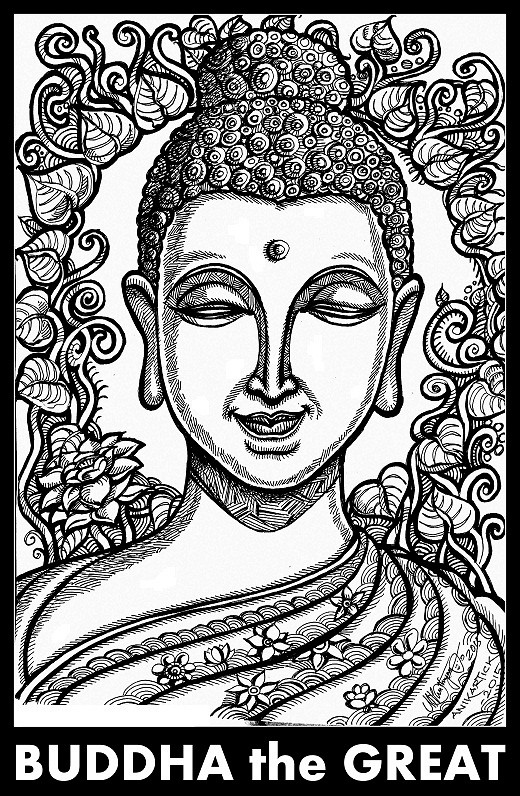 520x796 Buddha Drawing Art Illustration Pen Drawing - Buddha Head Line Drawing