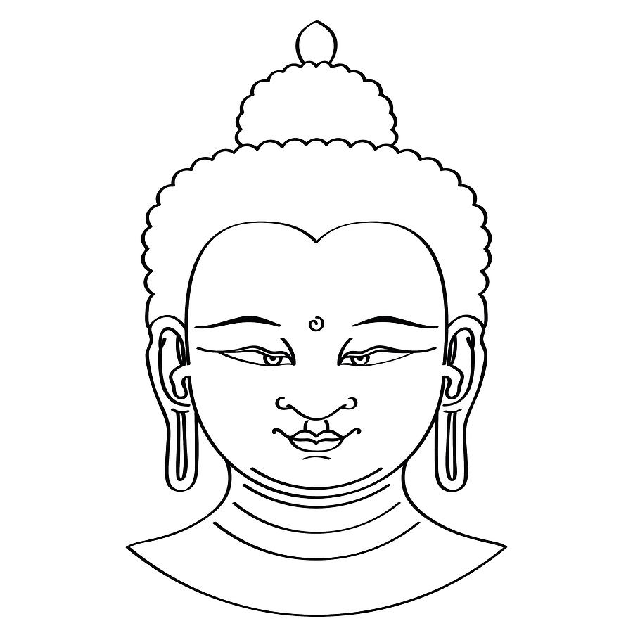 900x900 Buddha Head Illustration With Brush Technique Digital Art - Buddha Head Line Drawing
