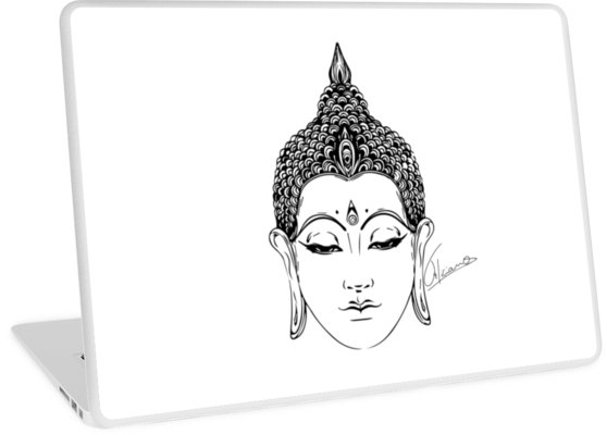 558x400 Buddha Head Laptop Skins - Buddha Head Line Drawing