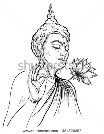 366x470 Buddha Holding Lotus Flower Vector Illustration Isolated On White - Buddha Head Line Drawing