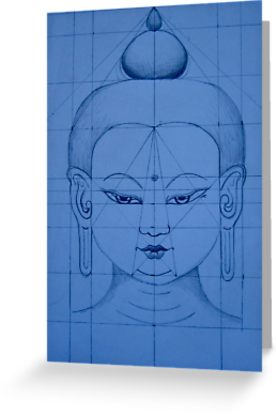 277x415 Drawing Sketch Buddha Head Greeting Cards - Buddha Head Line Drawing