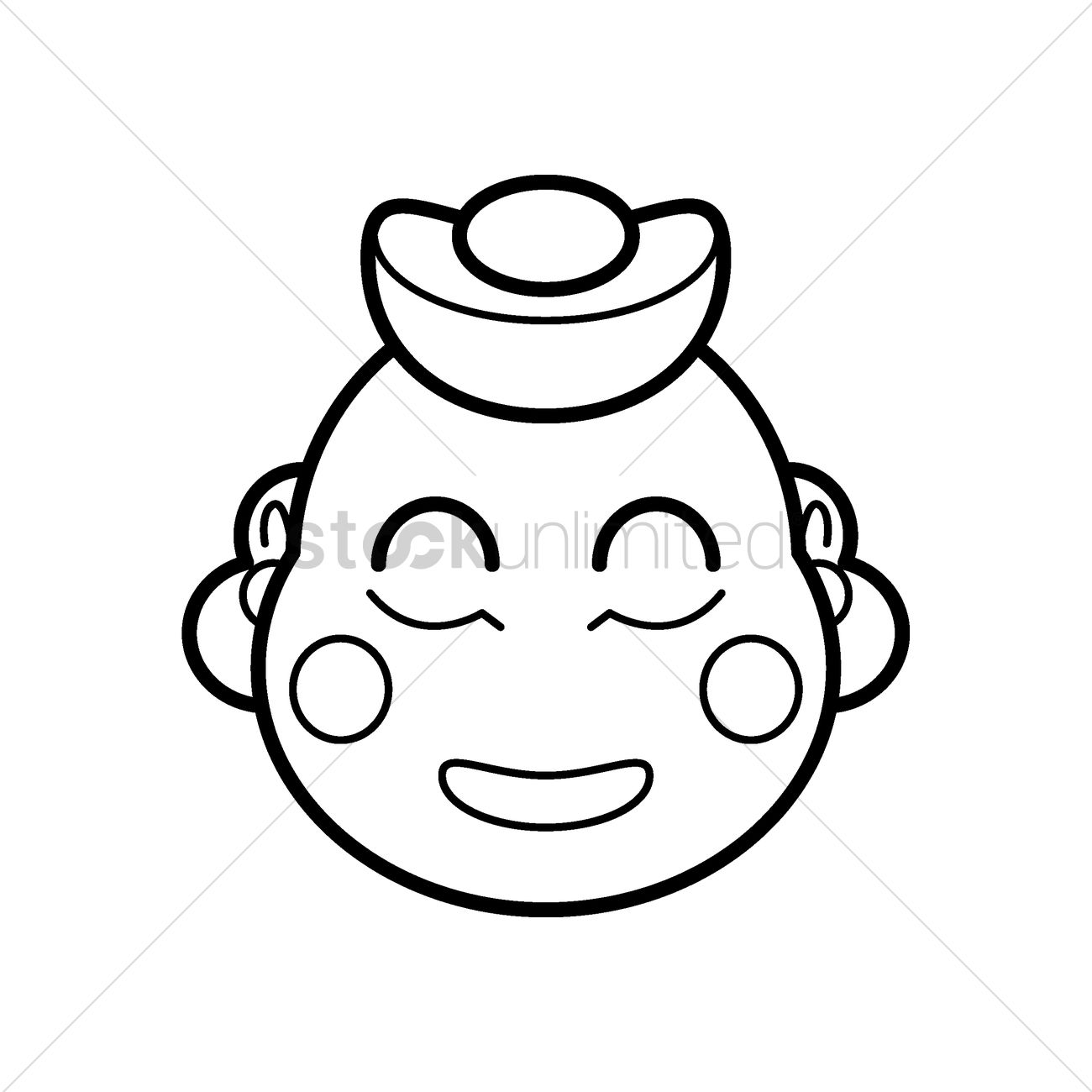 1300x1300 Laughing Buddha Head With Gold Ingot Vector Image - Buddha Head Line Drawing