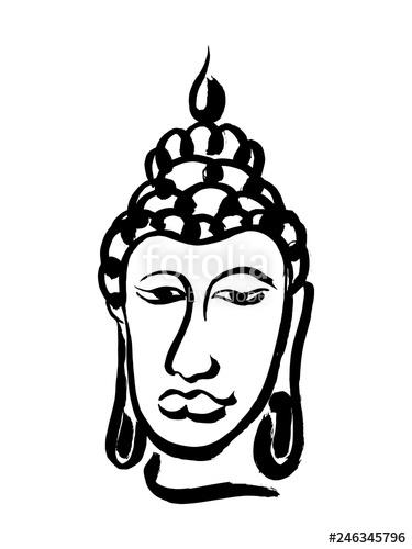 375x500 Abstract Ink Brush Hand Drawn Calligraphy Buddha Head Black - Buddha Head Line Drawing