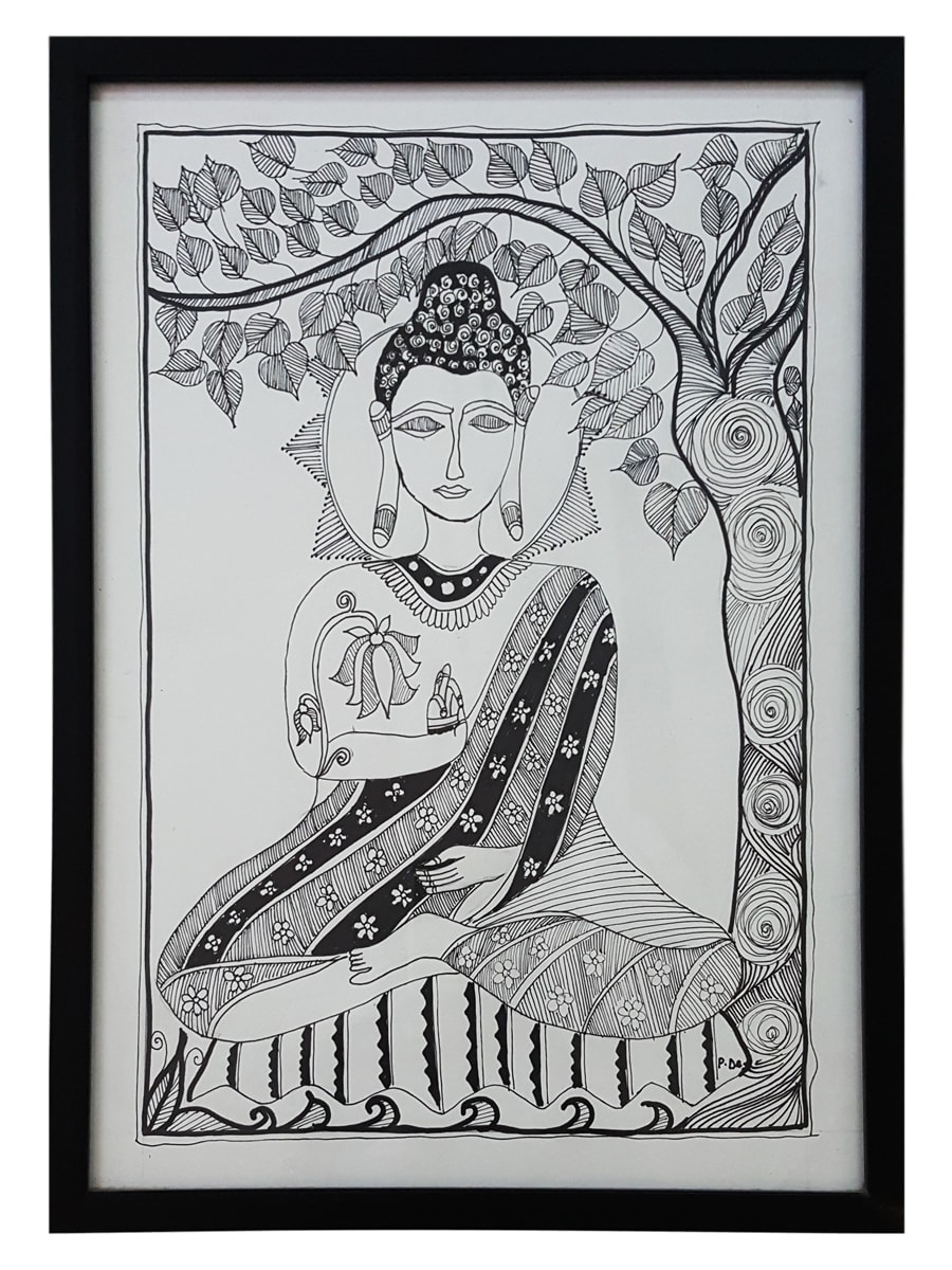 900x1200 buy customized handicrafts sarees, herbal soaps, jute bags - Buddha Line Drawing