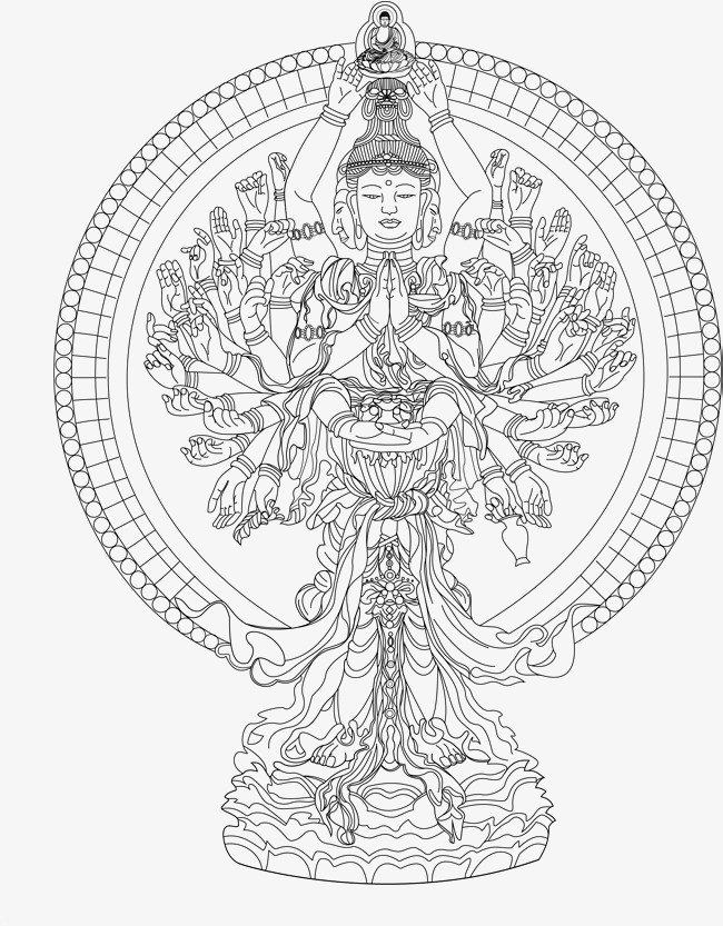 650x833 line drawing bodhisattva, line clipart, buddhism, hand painted - Buddha Line Drawing