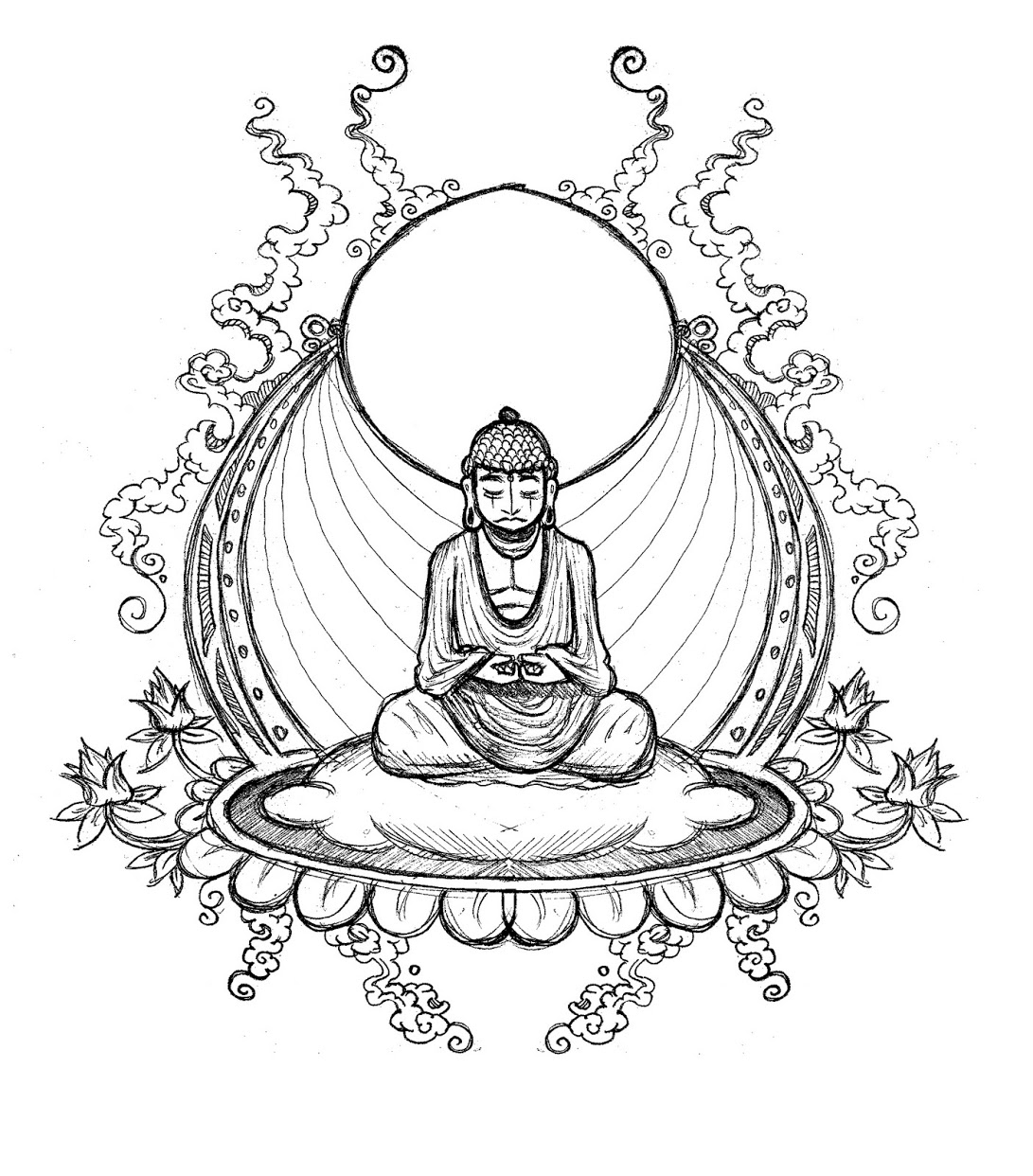 1091x1242 Simple Buddha Drawing - Buddha Line Drawing