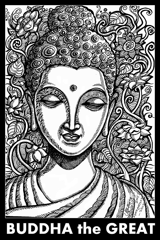525x788 Buddha Drawing Art Illustration Pen Drawing - Buddha Line Drawing