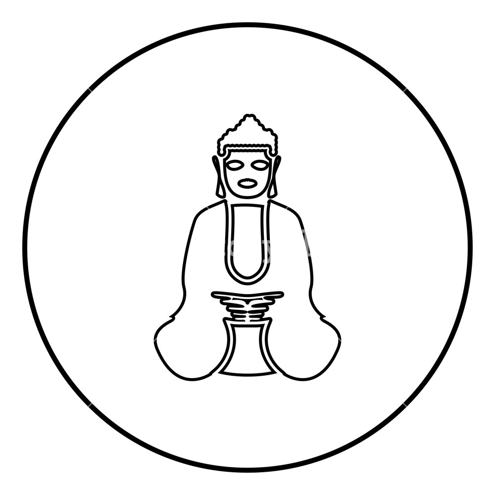 1000x1000 Buddha Icon Black Color In Circle Round Outline Royalty Free Stock - Buddha Outline Drawing