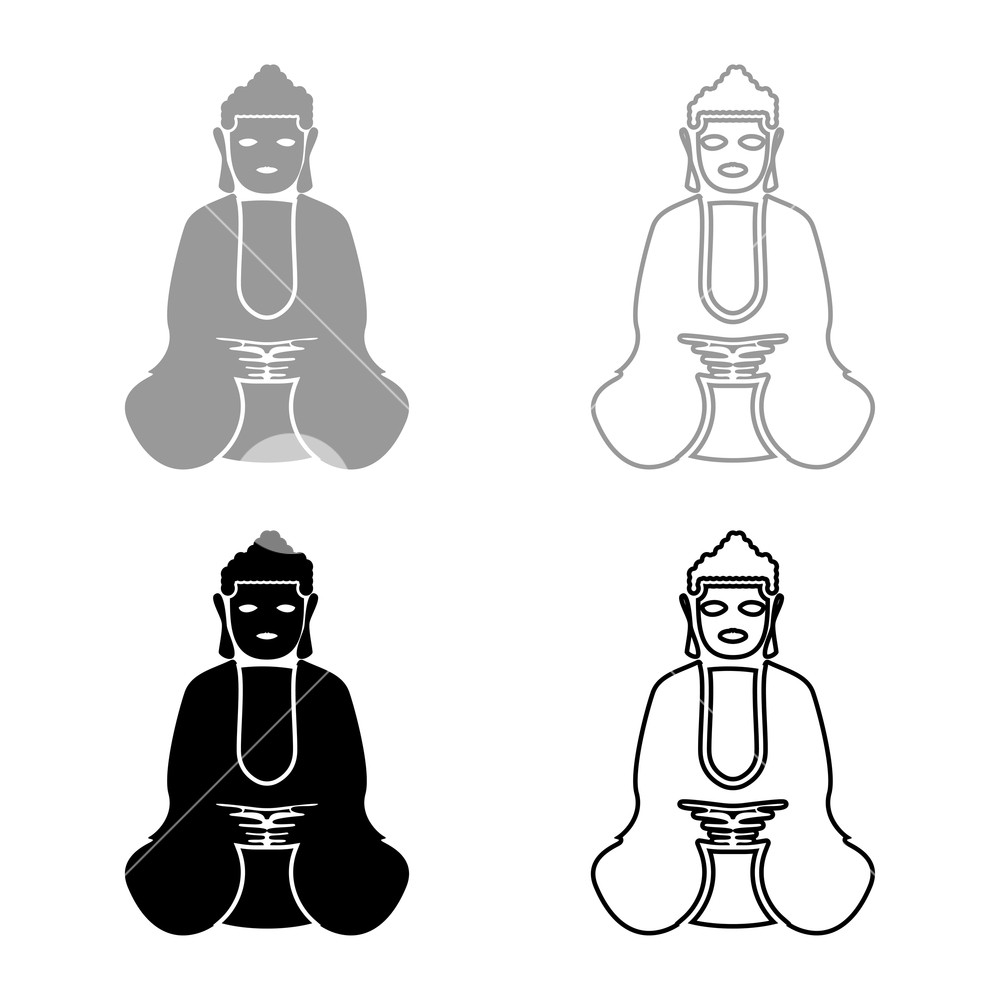 1000x1000 Buddha Icon Set Grey Black Color Outline Royalty Free Stock Image - Buddha Outline Drawing