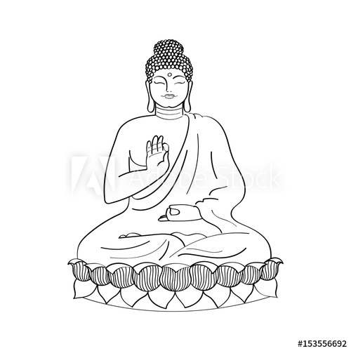 500x500 Sitting Buddha On The Lotus Flower Vector Outline Illustration - Buddha Outline Drawing
