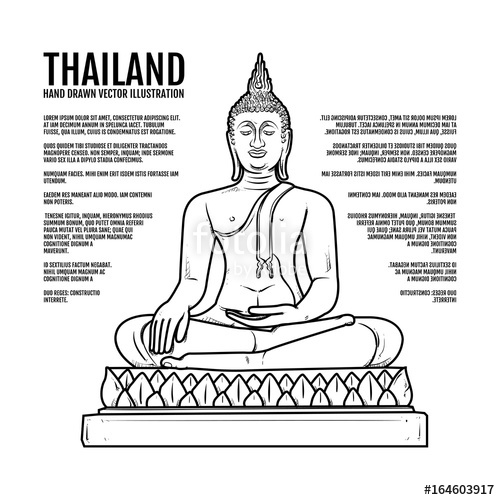 500x500 Buddha Statue, Hand Draw Thai Landmark Vector Illustration - Buddha Statue Drawing