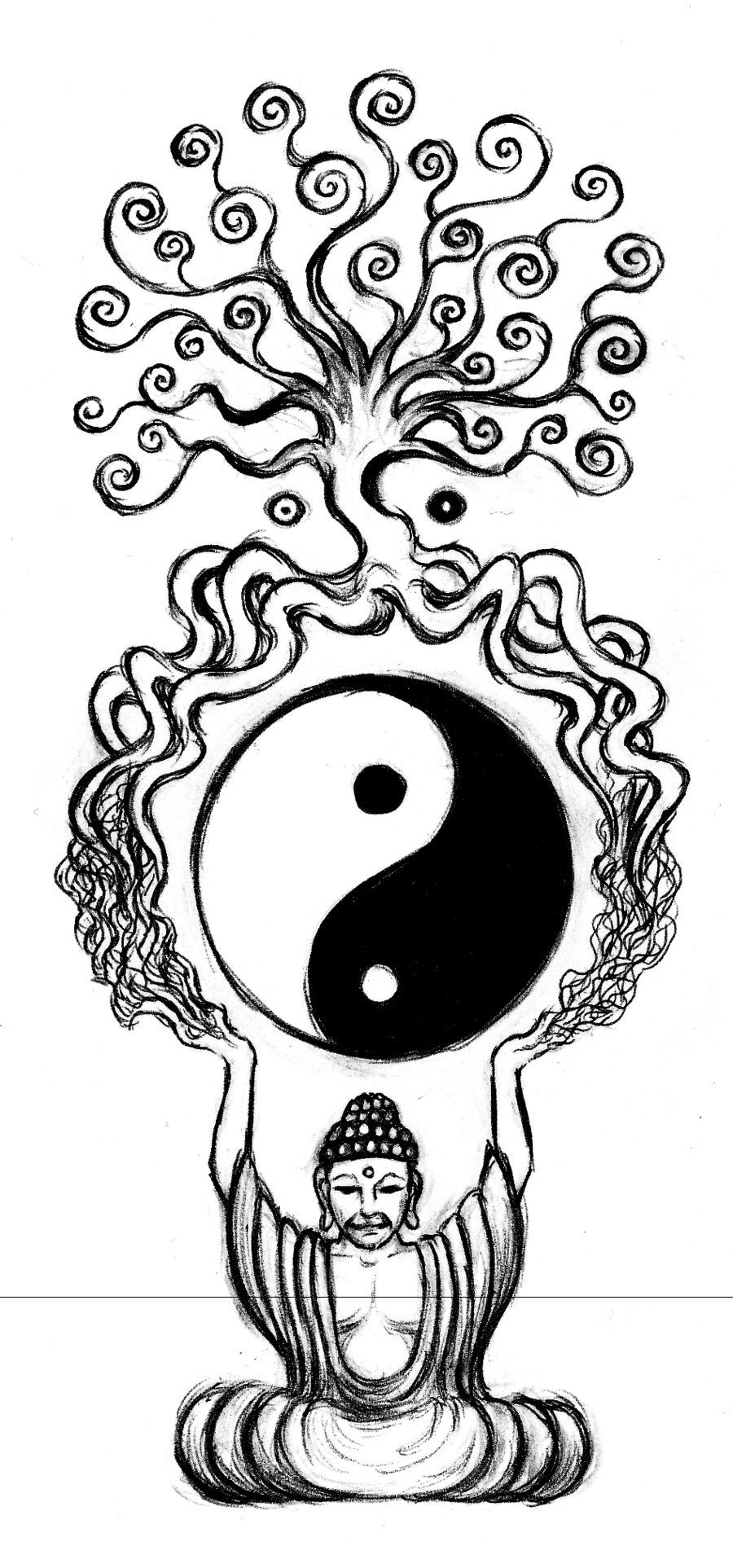900x1925 Buddha And The Tree Of Life - Buddha Tree Drawing