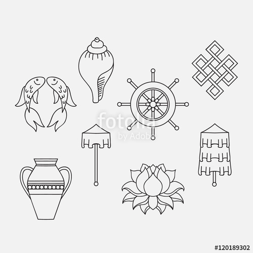 500x500 buddhist symbolism, the auspicious symbols of buddhism, right - Buddhist Drawing