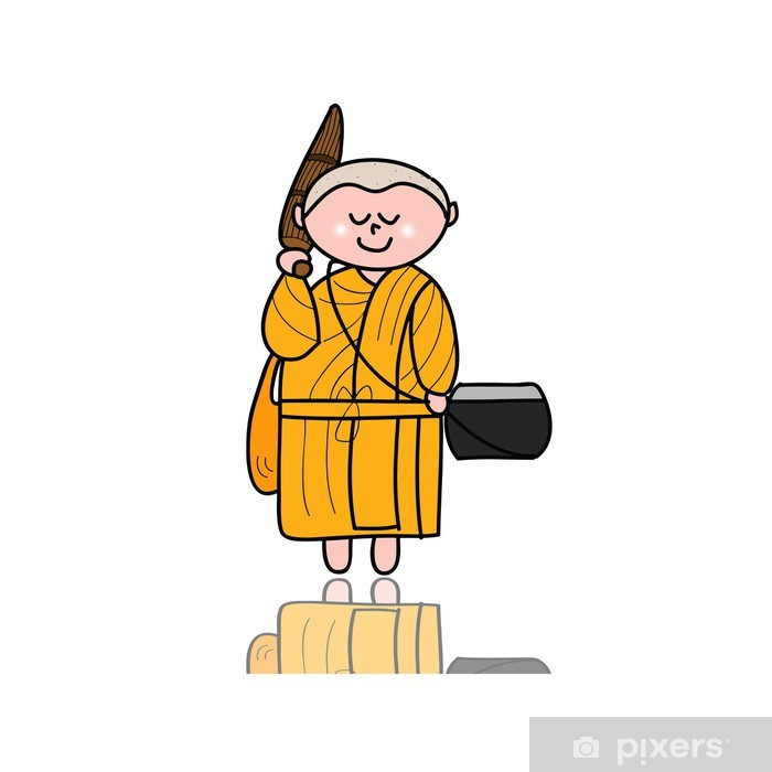 700x700 hand drawn cartoon character happy buddhist monk poster pixers - Buddhist Monk Drawing