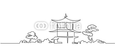 400x177 japanese buddhist temple continuous one line vector drawing buy - Buddhist Temple Drawing