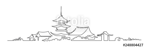 500x167 japanese buddhist temple continuous one line vector drawing stock - Buddhist Temple Drawing