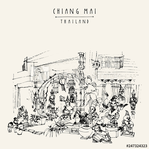 500x500 sculptures ans statues in a buddhist temple in chiang mai - Buddhist Temple Drawing