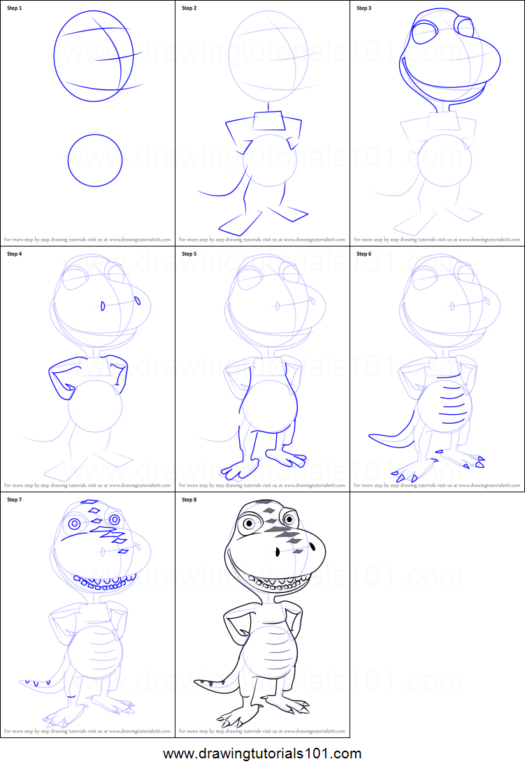 751x1107 how to draw buddy tyrannosaurus from dinosaur train printable step - Buddy Drawing