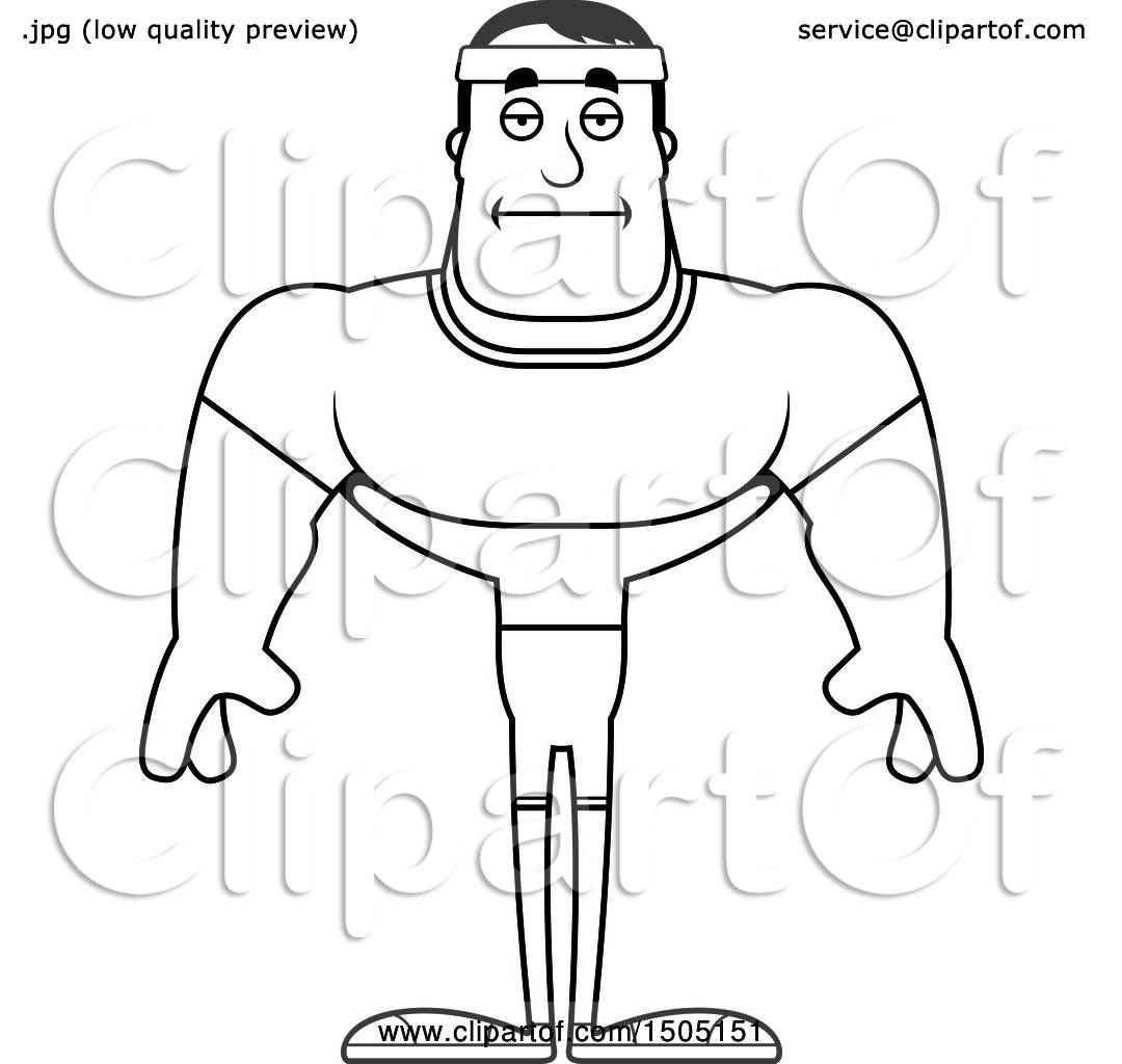 1080x1024 Clipart Of A Black And White Bored Buff Male Fitness Guy - Buff Guy Drawing