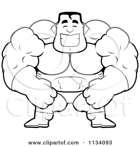 450x470 cartoon clipart of an outlined happy buff super hero guy - Buff Man Drawing