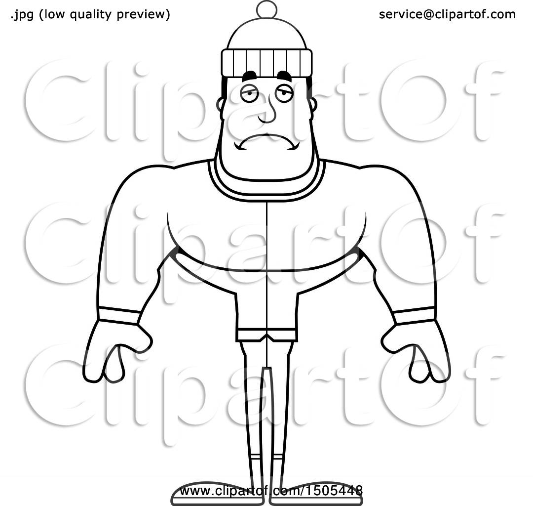 1080x1024 clipart of a black and white sad buff man in winter apparel - Buff Man Drawing