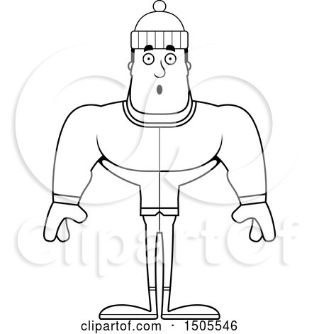 450x470 clipart of a black and white surprised buff man in winter apparel - Buff Man Drawing