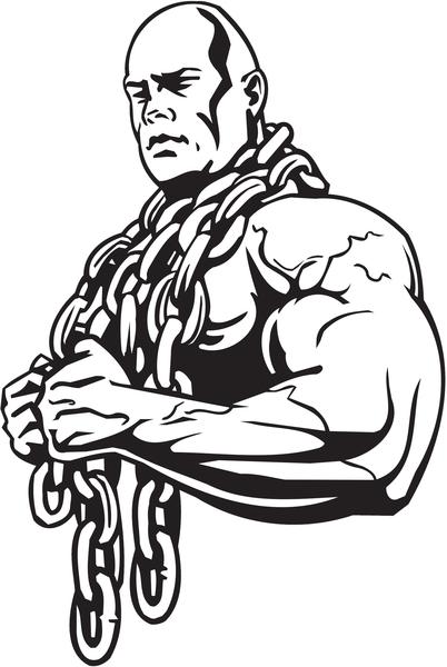 402x600 strong black and white buff man with chains vinyl decal sticker - Buff Man Drawing