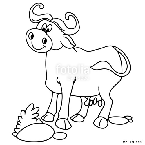 500x500 buffalo cartoon illustration isolated on white background - Buffalo Cartoon Drawing