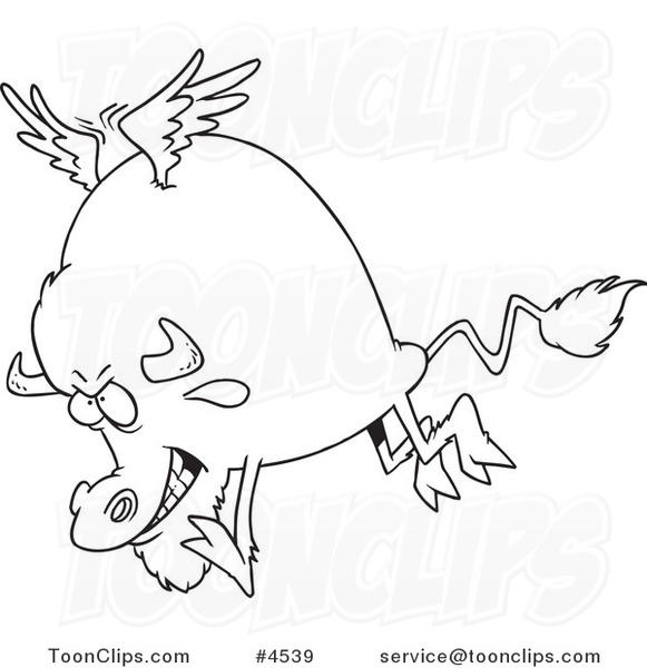 581x600 cartoon black and white line drawing of a buffalo with wings - Buffalo Cartoon Drawing