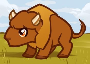 350x250 Animals - Buffalo Cartoon Drawing