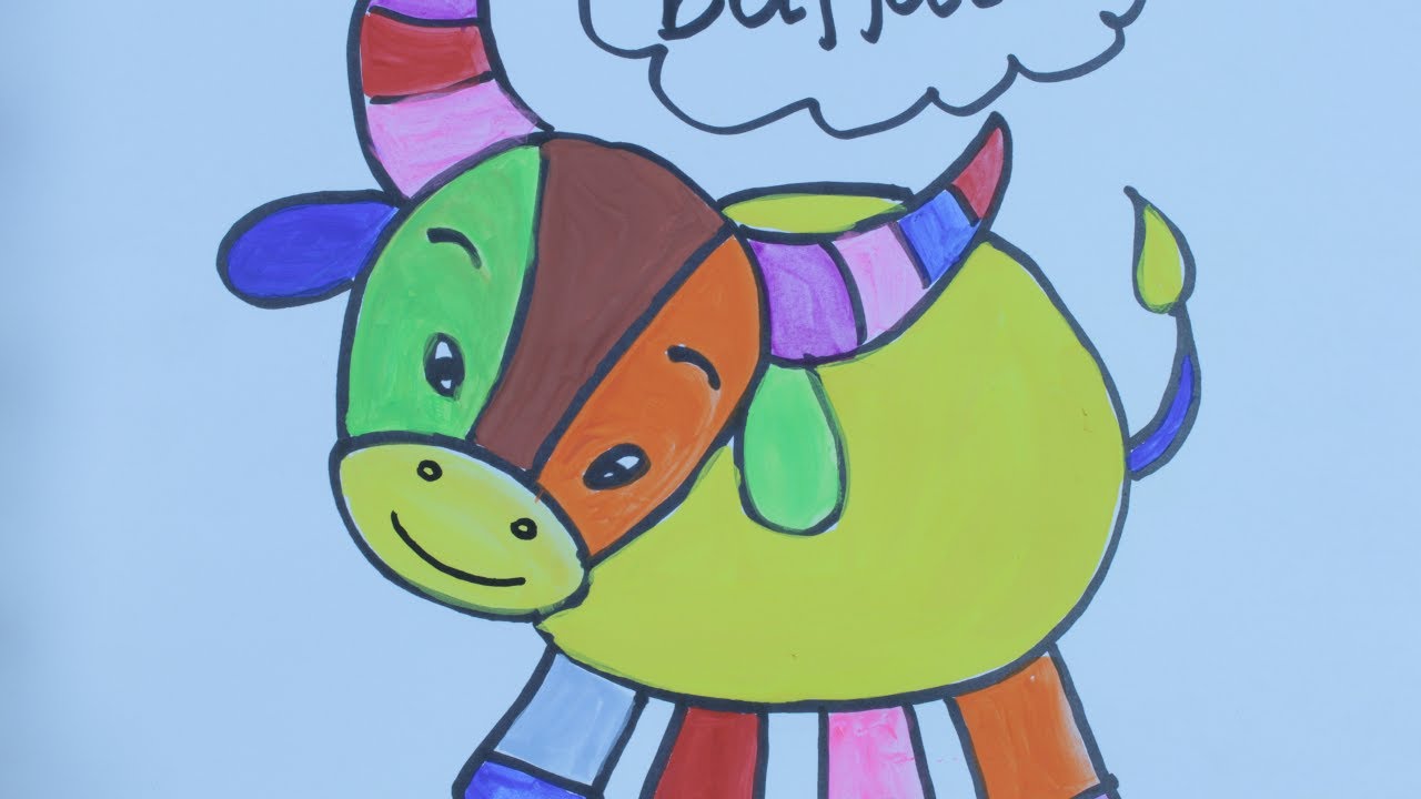 1280x720 Animal Drawing For Kids Easy, Buffalo And Lamb Drawing For Kid - Buffalo Drawing For Kids