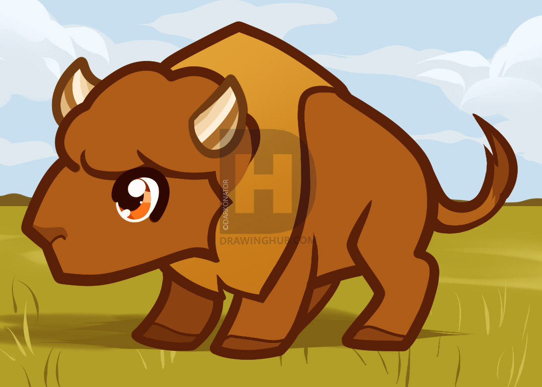 1093x781 How To Draw A Buffalo For Kids, Step - Buffalo Drawing Step By Step