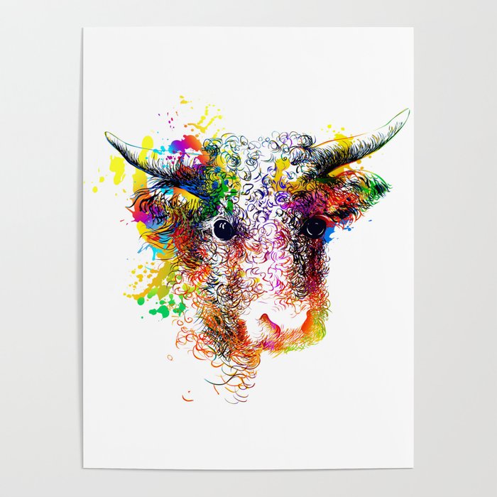 700x700 Hand Drawn Bull, Cow, Bison, Buffalo Head Face Portrait With Horns - Buffalo Face Drawing