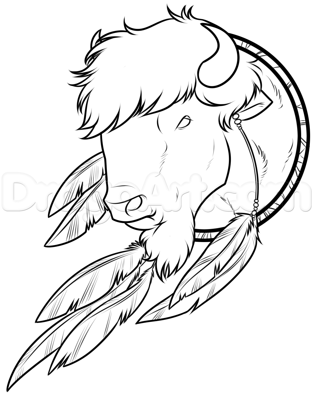 1083x1371 Step Buffalo Dream Catcher Drawing Lesson - Buffalo Face Drawing