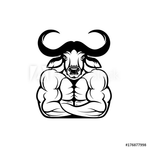 500x500 Vector Fitness Body With African Buffalo Head, Face For Retro - Buffalo Face Drawing