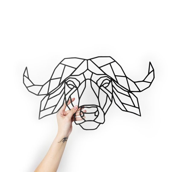 570x570 Metal Wall Art Buffalo Head Flat Geometric Steel Interior Sign Etsy - Buffalo Head Drawing