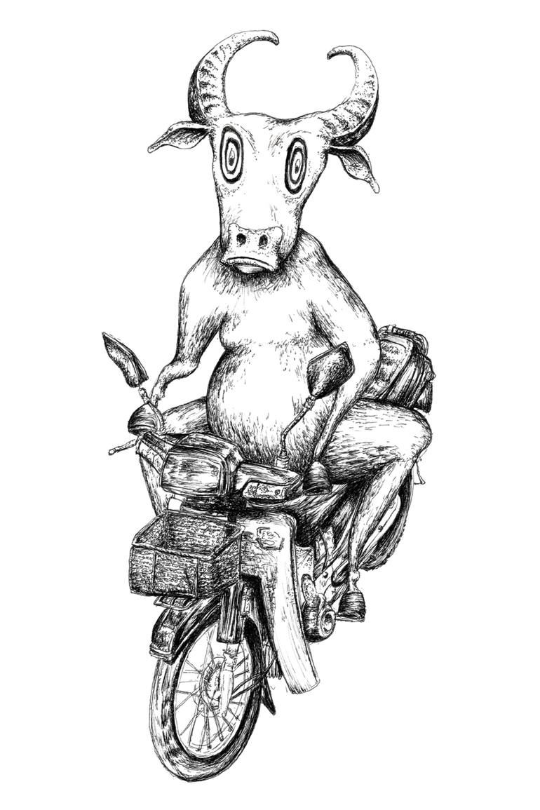 770x1155 Buffalo On A Motorcycle Drawing - Buffalo Line Drawing