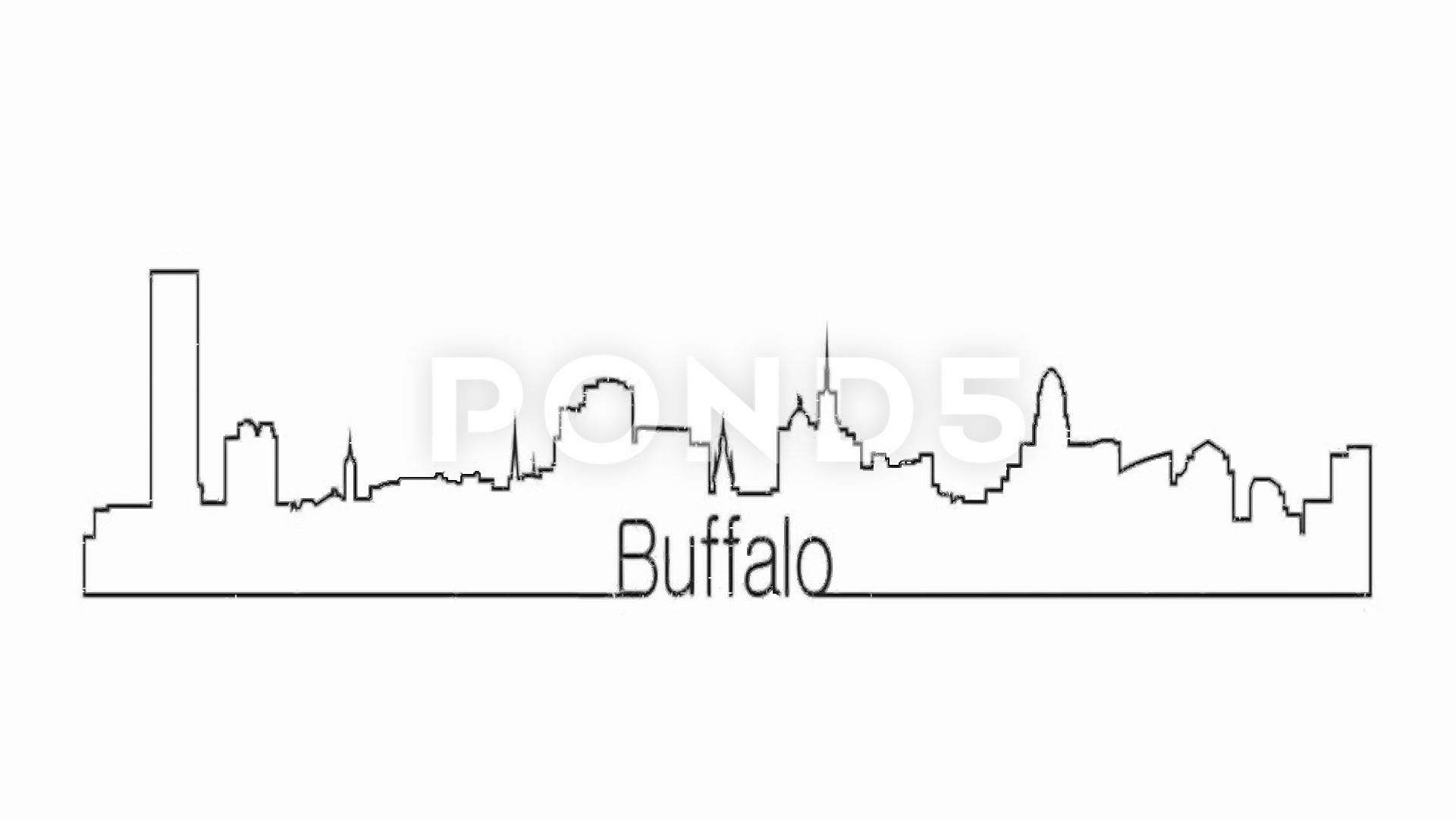 1920x1080 Continuous Line Drawing City Urban Skyline Outline Of Buffalo - Buffalo Line Drawing