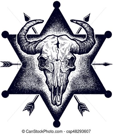 397x470 Buffalo Skull Vector Sketch Vintage Vector Illustration - Buffalo Skull Drawing