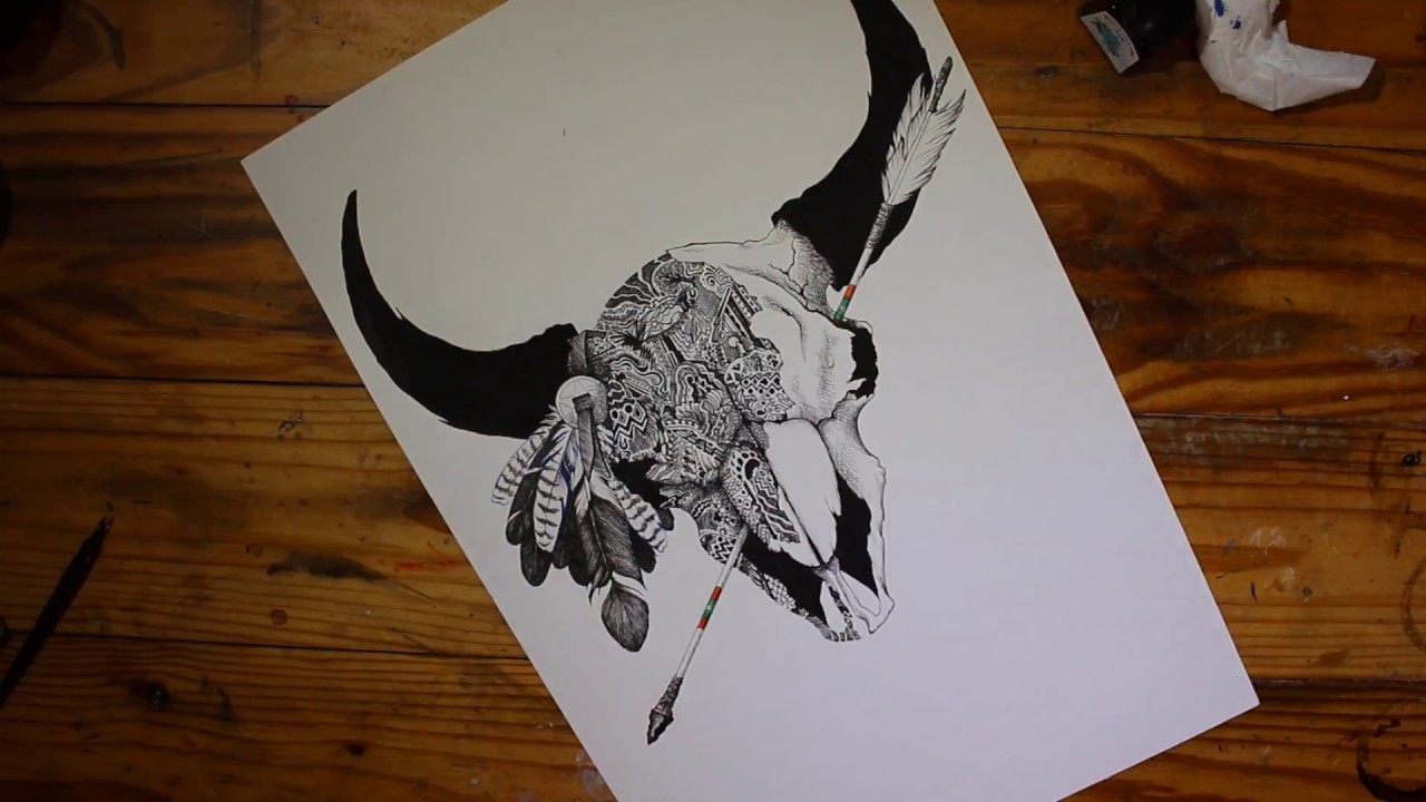 1280x720 Speed Draw - Buffalo Skull Drawing