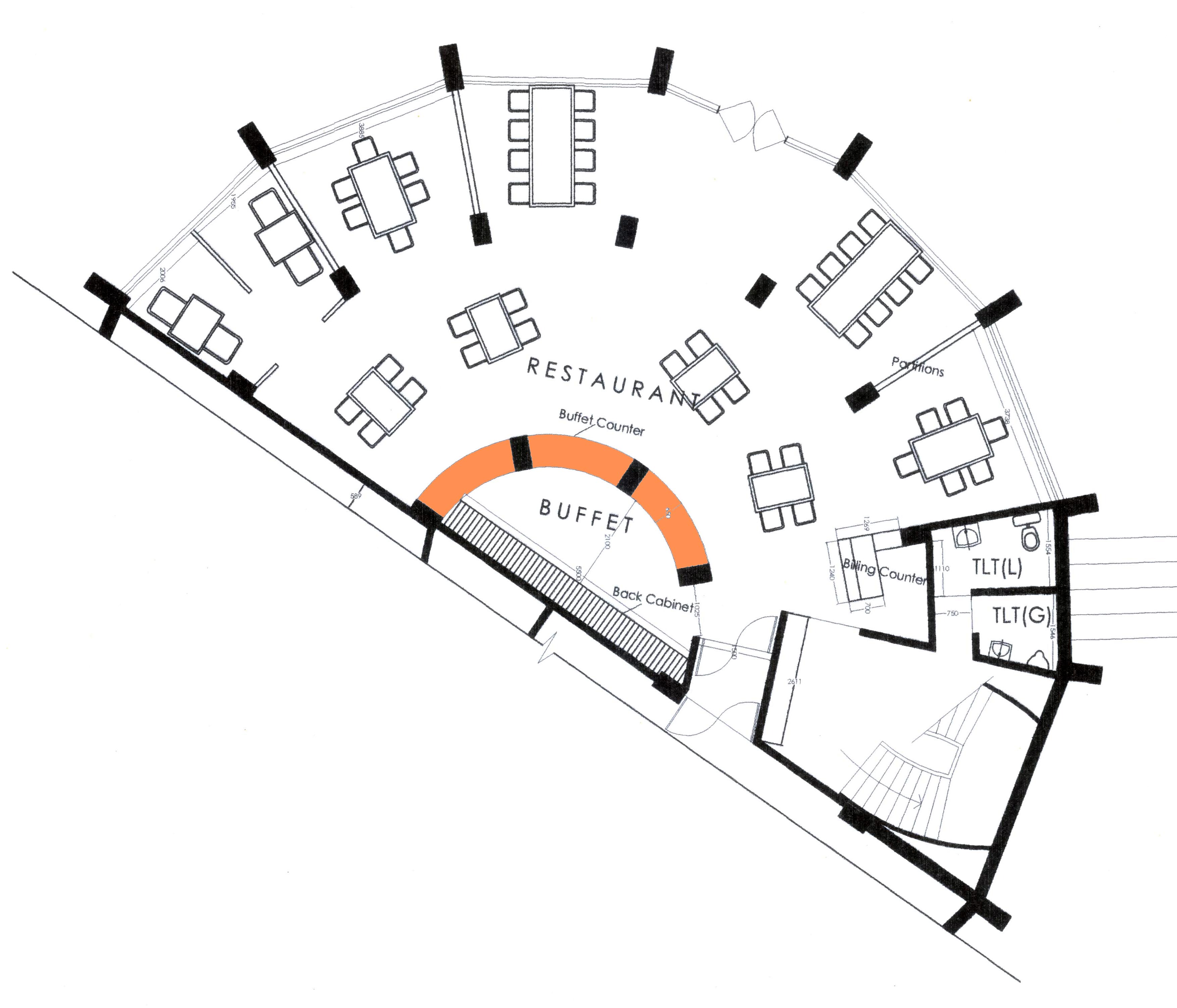 3509x3006 buffet counter design consulting architectural design services - Buffet Drawing