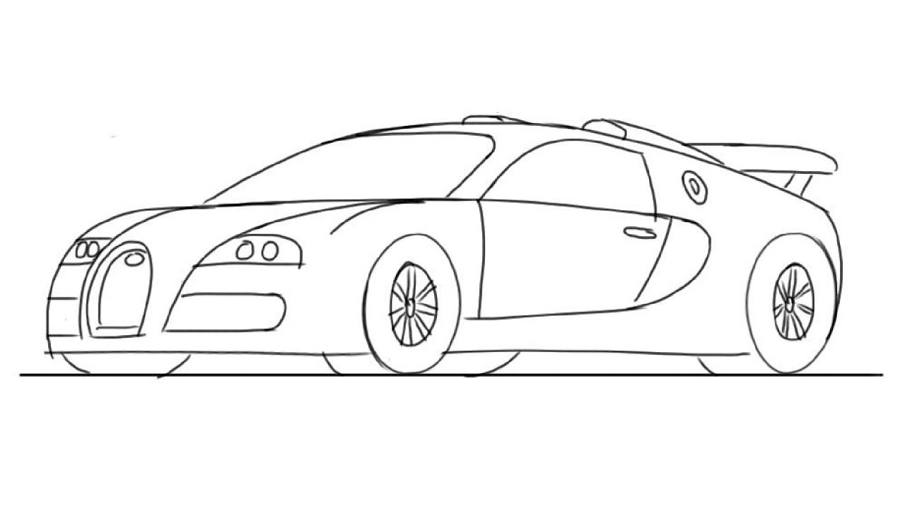 1280x720 How To Draw A Sports Car Drawing Step - Bugatti Drawing Step By Step