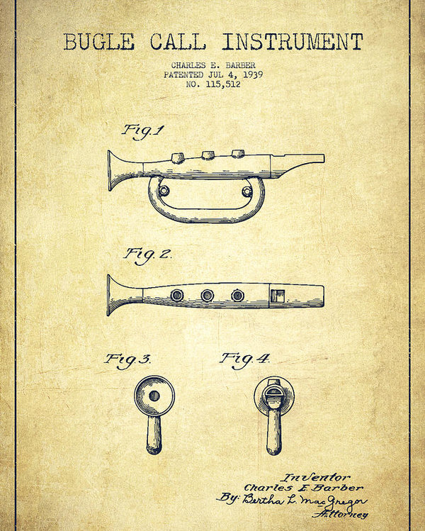 600x749 Bugle Call Instrument Patent Drawing - Bugle Drawing
