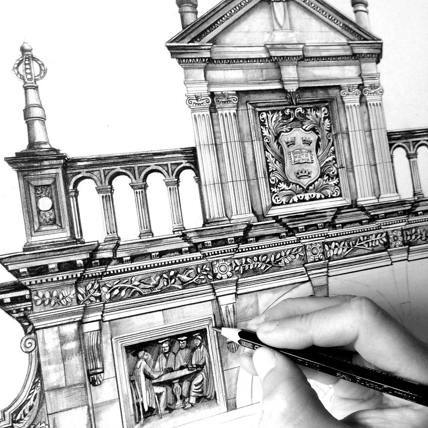 880x880 Design Is In The Details My Photorealistic Drawings Of Famous - Building Architecture Drawing