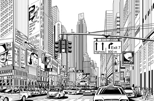 500x330 Drawing City Buildings And Scenery Vector Free Vector - Building Drawing