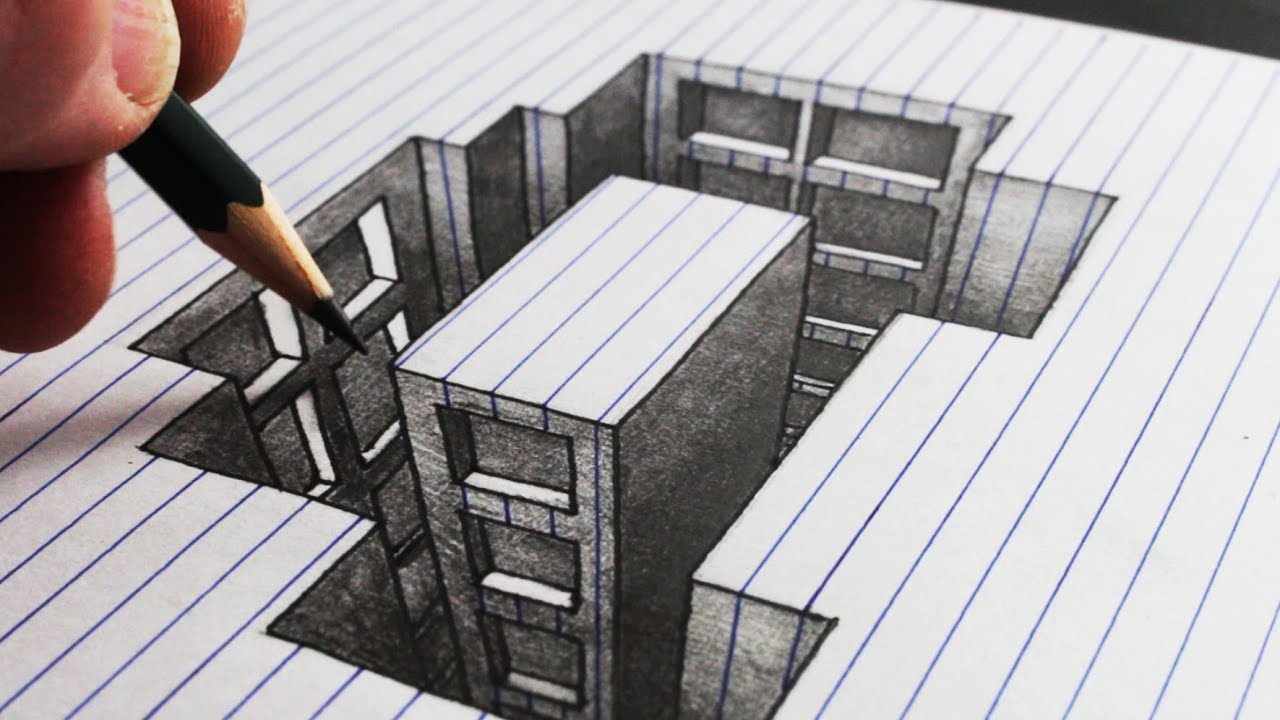 1280x720 How To Draw A Hole Building Line Paper Trick Art - Building Drawing