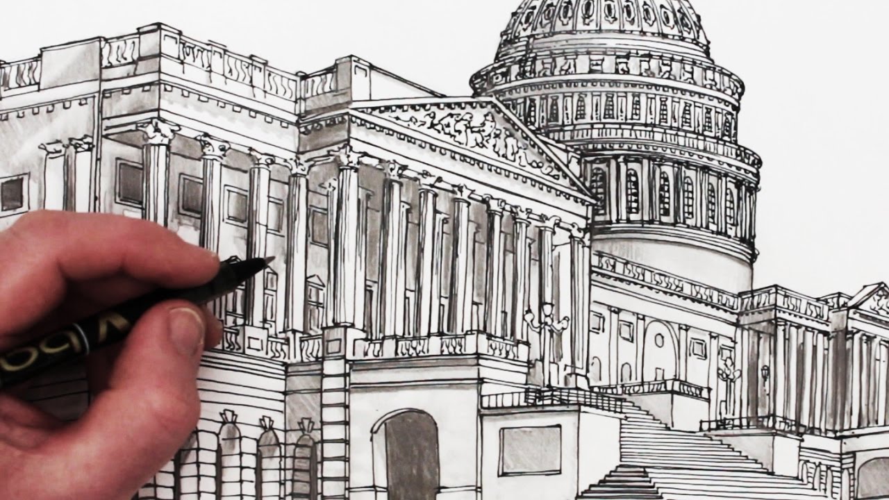 1280x720 How To Draw The Us Capitol Building Time Lapse Drawing - Building Drawing